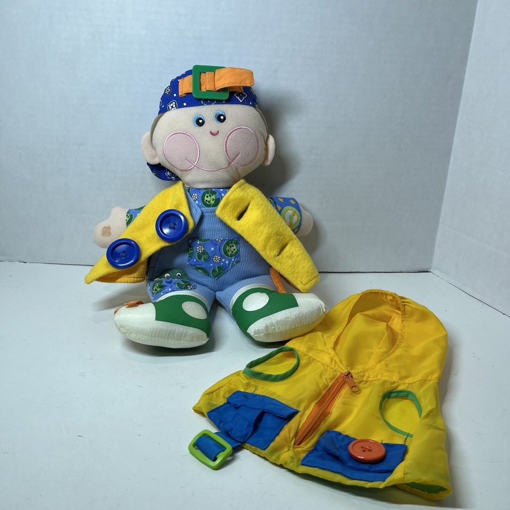 Dapper Dan Playskool 2001 Learn To Dress Boy Plush Doll 15" Blue Buttons Frog